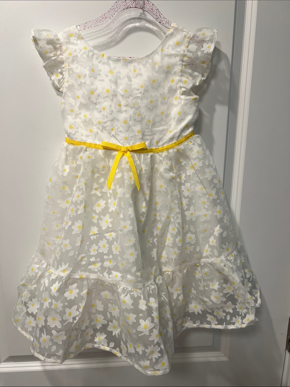 Blueberi Boulevard White and Yellow Floral Organza Girl dress.